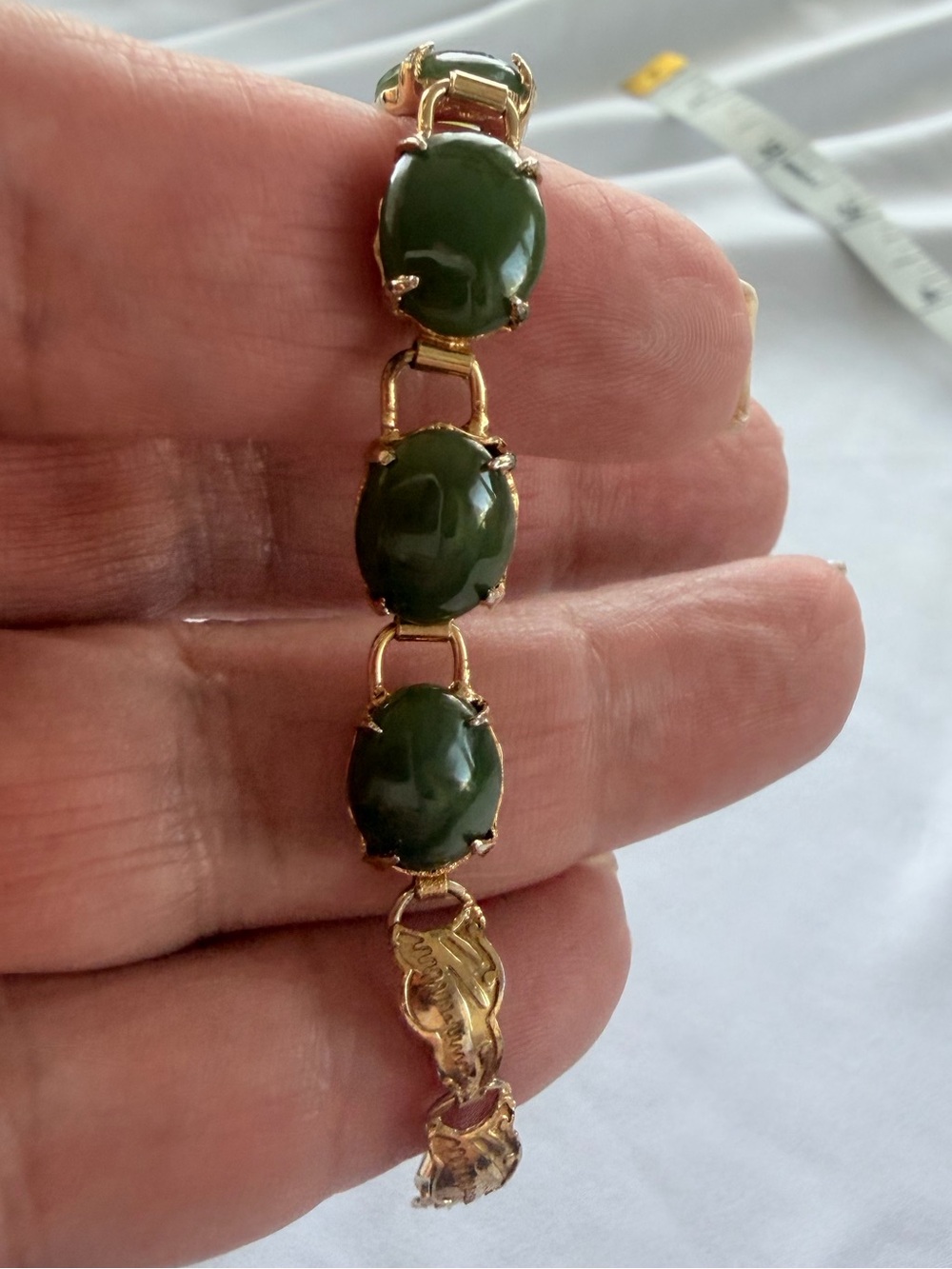 Gold-Tone Bracelet with Jade Oval Cabochons